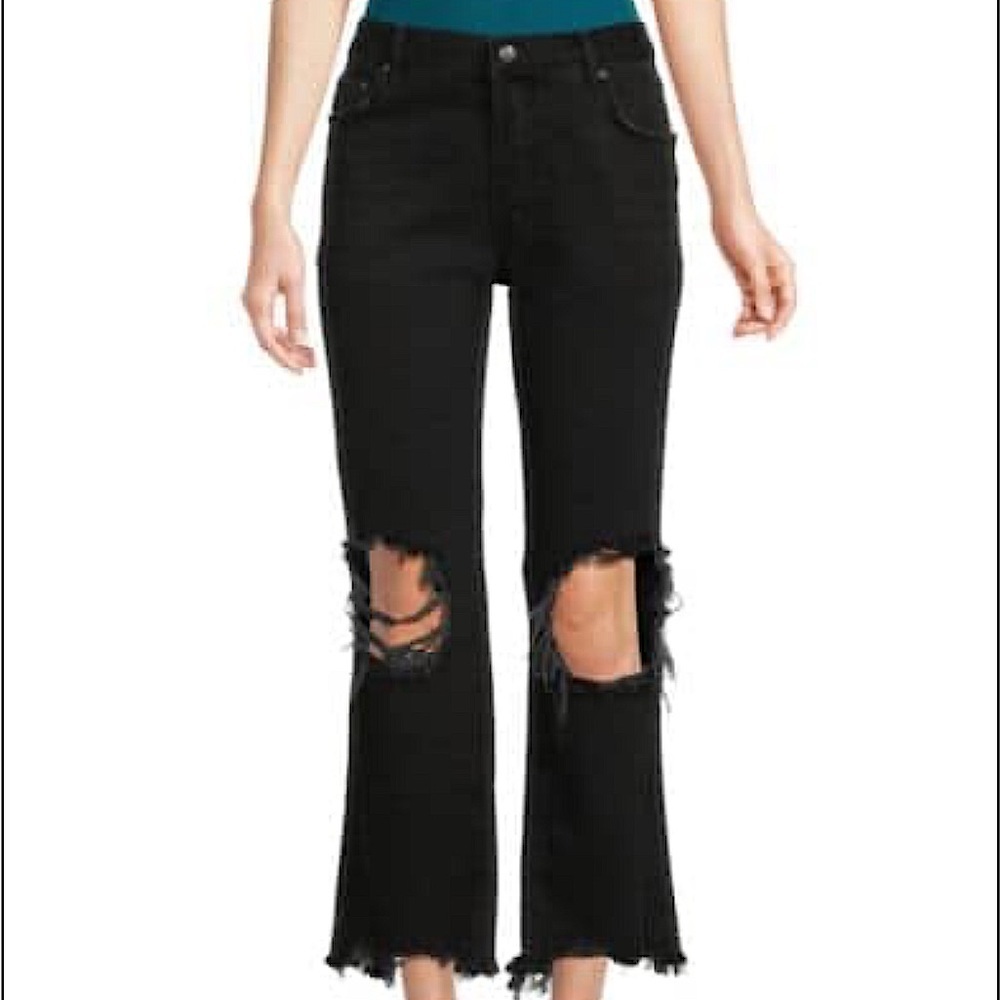 A4 - 203 FREE PEOPLE Maggie Mid Rise Distressed Wide Leg Jeans size 29